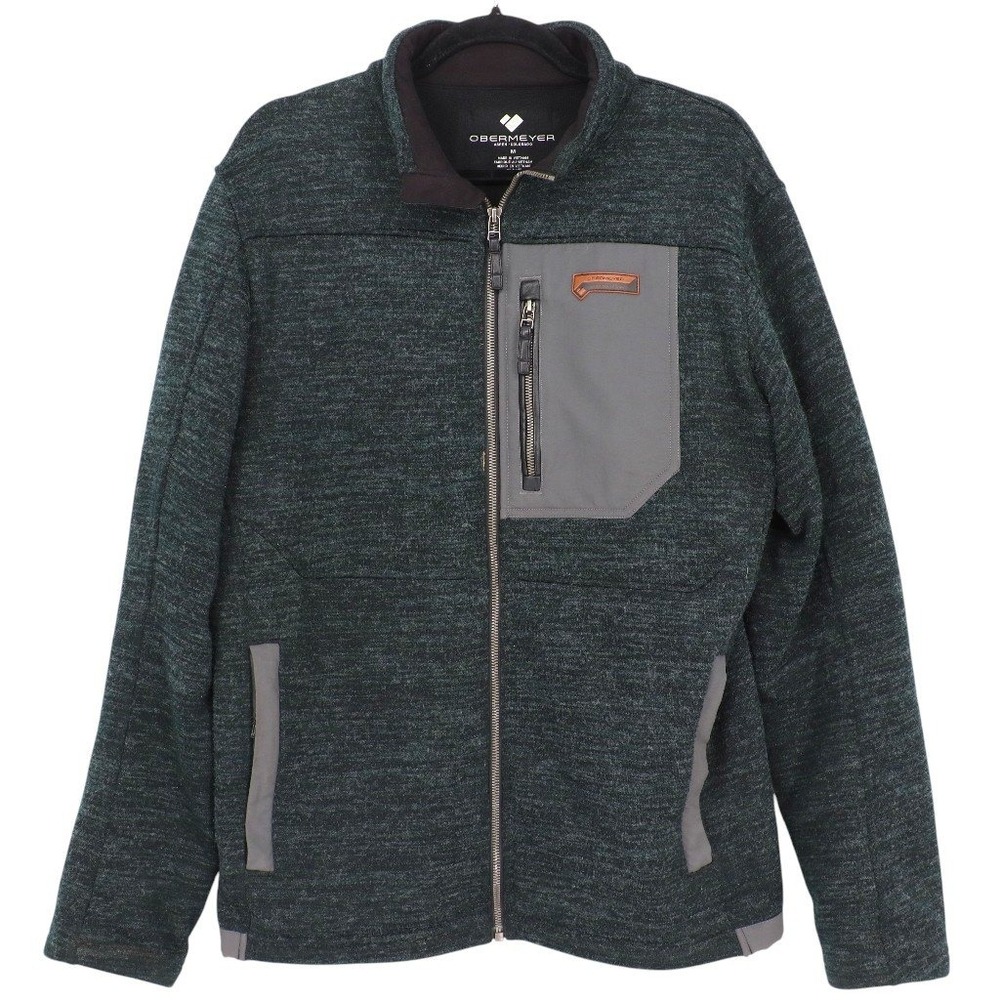 Obermeyer Men's Gunter Knit Jacket Size M Green Gray Full Zip Fleece Sweater